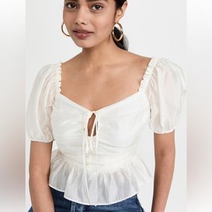 Wayf Women’s Small Off White Ruched Ruffle Short Sleeve Top